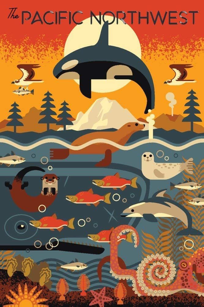 Amazonsmile: Pacific Northwest – Marine Animals – Geometric (9X12 Art Pertaining To Northwest Wall Art (View 7 of 15)