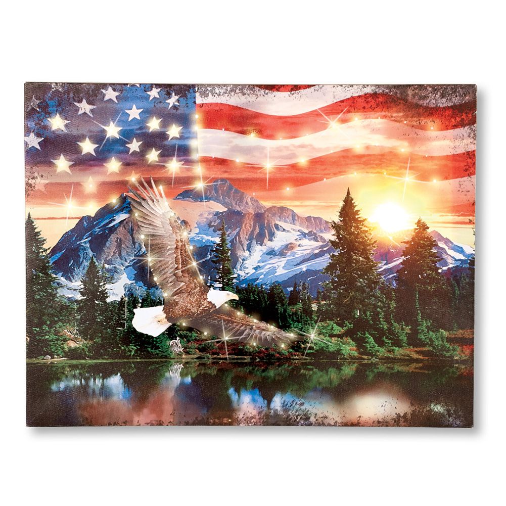 American Majestic Soaring Eagle, Flag & Mountains Patriotic Lighted In Eagle Wall Art (View 5 of 15)