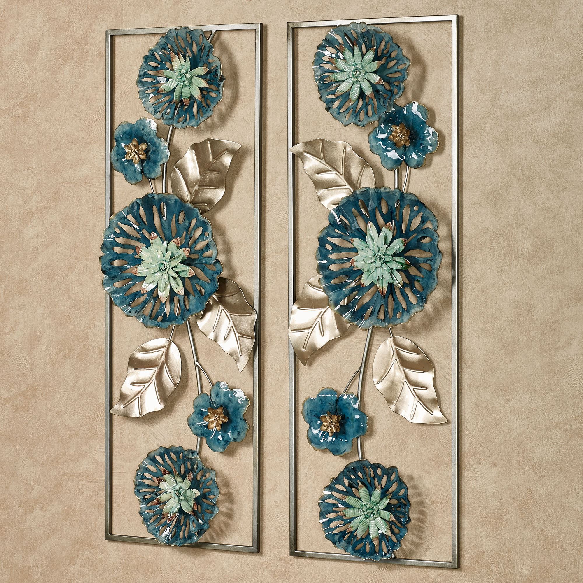 Anabelle Dark Blue Floral Metal Wall Art Set For Crestview Bloom Wall Art (View 5 of 15)