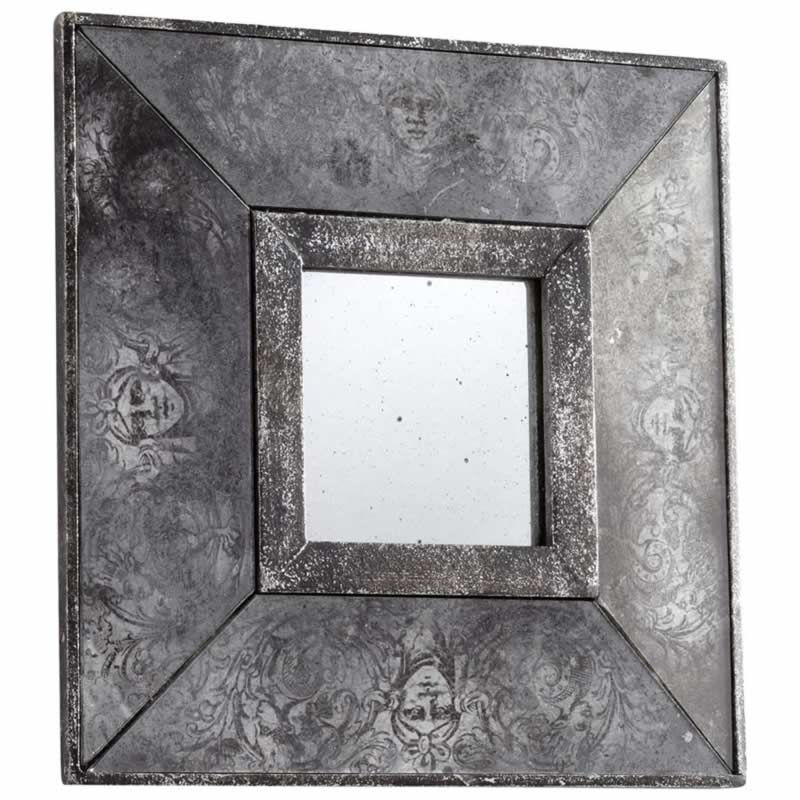 Antique Silver Swirl Design Wooden Square Frame Wall Mirror Cyandesign 6265 Pertaining To Antique Square Wall Art (View 10 of 15)