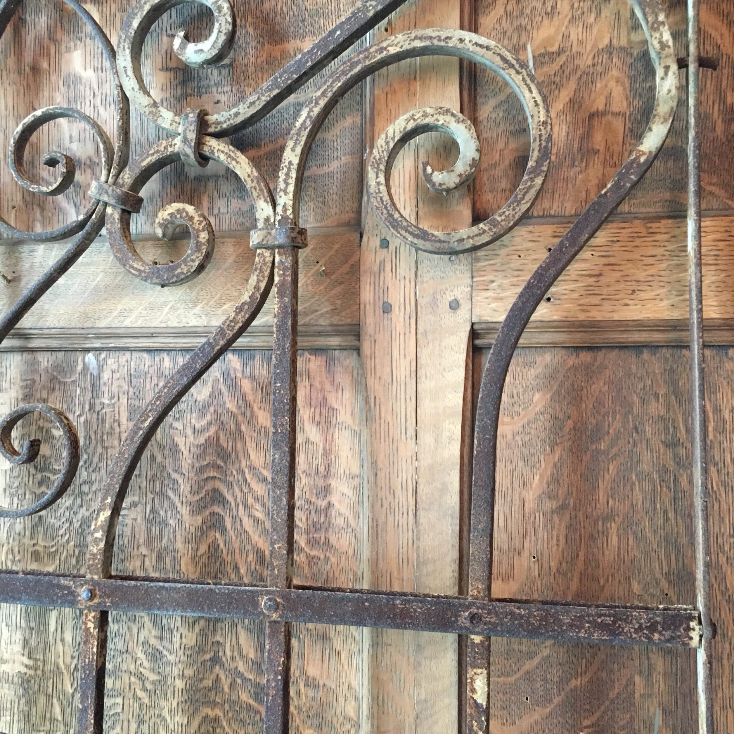 Antique Wrought Iron Gates, Pair Of Iron Gates, Rustic Industrial Wall In Brass Iron Wall Art (View 2 of 15)