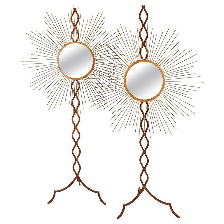 Art Deco Made Of Brass Pair Of French Mirrors In 2020 | Mirror, French With Regard To Twisted Sunburst Metal Wall Art (View 3 of 15)