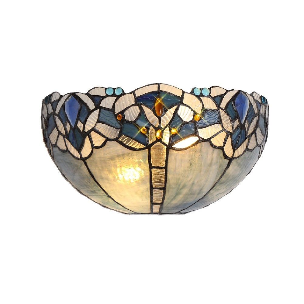 Art Nouveau Tiffany Wall Light With Blue Floral Border And K9 Crystals With Starlight Wall Art (View 11 of 15)