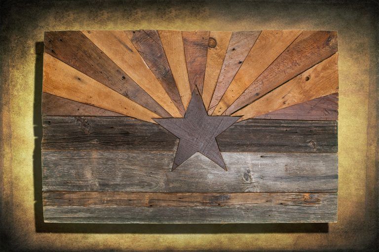 Barn Wood Arizona Flag, Handmade, Distressed Natural Wood, Vintage, Art Throughout Distressed Wood Wall Art (View 14 of 15)