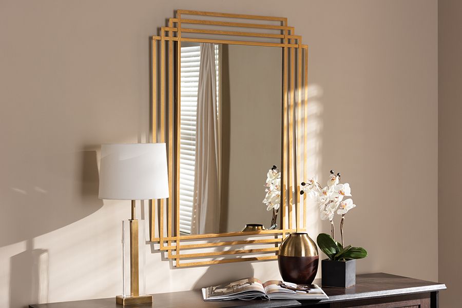 Baxton Studio Kalinda Art Deco Antique Gold Finished Rectangular Accent For Gold Metal Mirrored Wall Art (View 1 of 15)