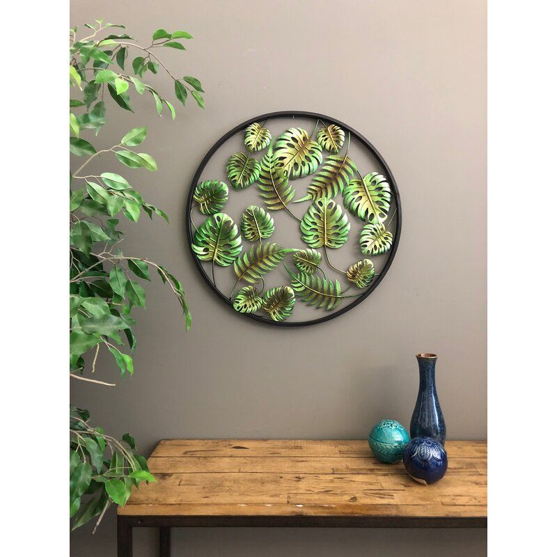 Bay Isle Home Metal Circle 3 Dimensional Palm Leaves Tropical Wall With Metallic Leaves Metal Wall Art (View 6 of 15)
