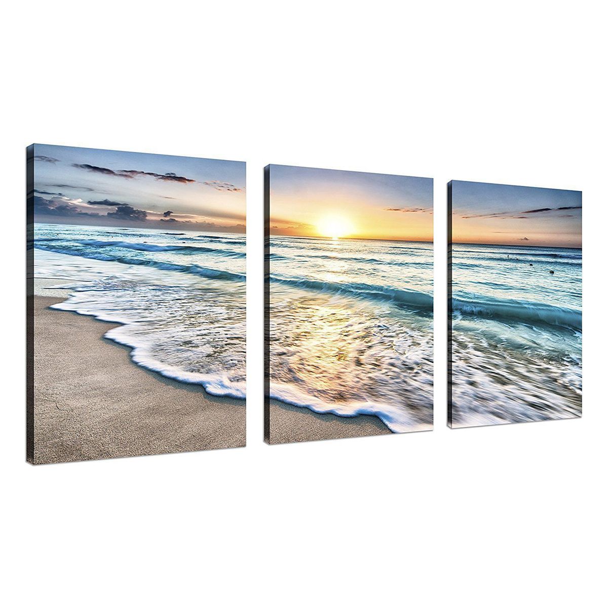 Beach Canvas Wall Art Sunset Sand Ocean Sea Wave 3 Panel Home Picture Pertaining To Sunset Wall Art (View 4 of 15)