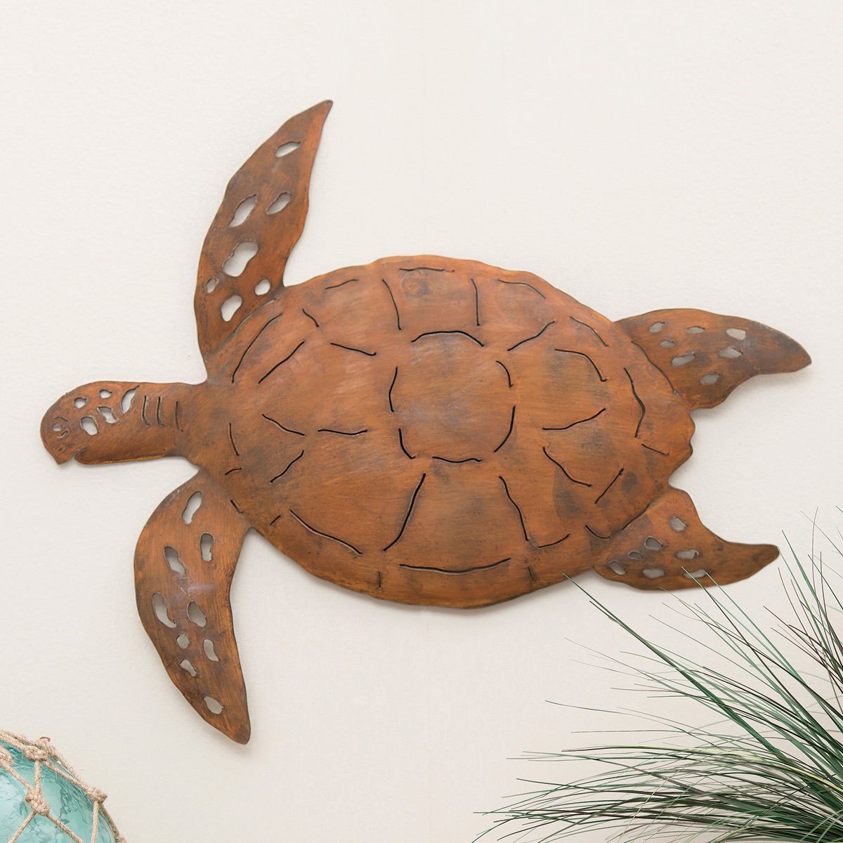 Beach Wall Art: Large Oxidized Metal Sea Turtle Wall Art For Ocean Metal Wall Art (View 8 of 15)