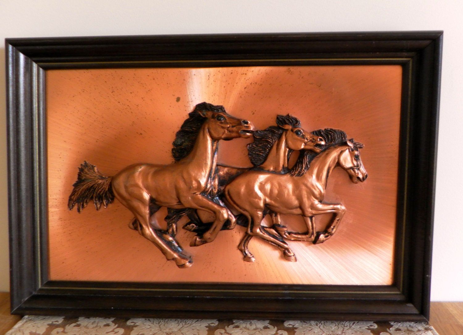 Beautiful Running Horses Etched Copper 3D Framed Sculpture With Copper Metal Wall Art (View 14 of 15)