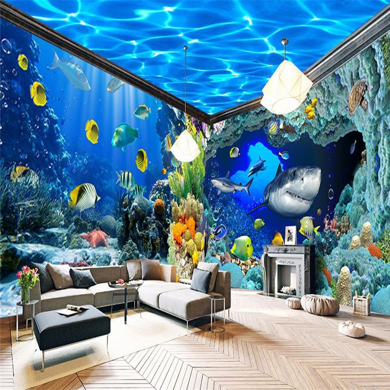 Beibehang Underwater World Aquarium Theme Backdrop Custom 3D Photo Pertaining To Aquarium Wall Art (View 8 of 15)