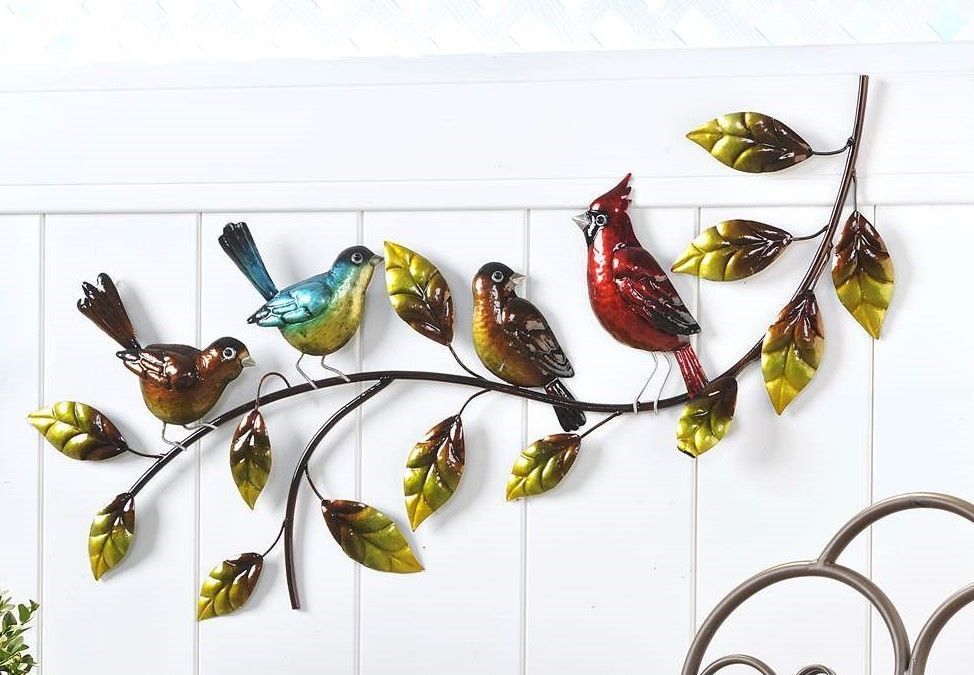 Birds On Leaf Branch Iron Wall Decor – Cardinal, Blue Jay Robin Within Birds Metal Wall Art (View 13 of 15)