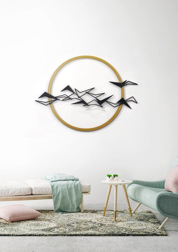 Black Birds Metal Wall Art Metal Home Decor Flying Birds | Etsy | Wall Intended For Gold And Black Metal Wall Art (View 11 of 15)