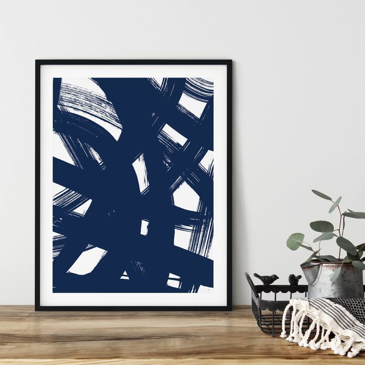 Blue Abstract Wall Art. Brush Strokes Printable Painting (View 3 of 15)