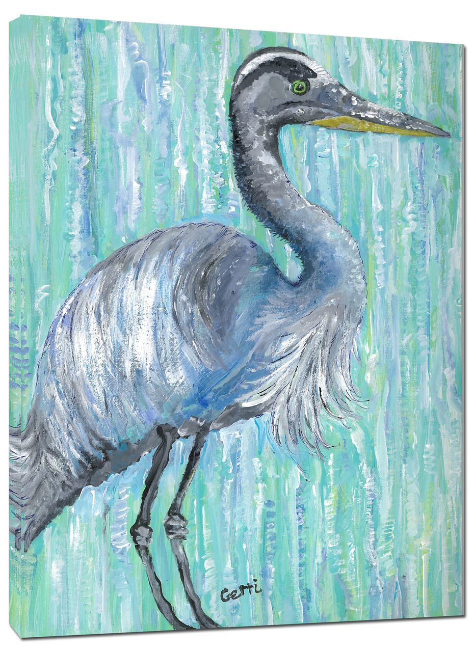 Blue Heron Giclee Wall Art | Coastal Painting, Bird Wall Art, Bird Art Within Heron Bird Wall Art (View 3 of 15)