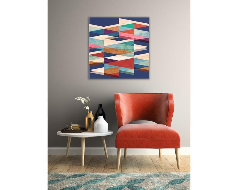 Blue Mid Century Wall Art Print Square Canvas Print With Blue | Etsy Intended For Square Canvas Wall Art (View 10 of 15)