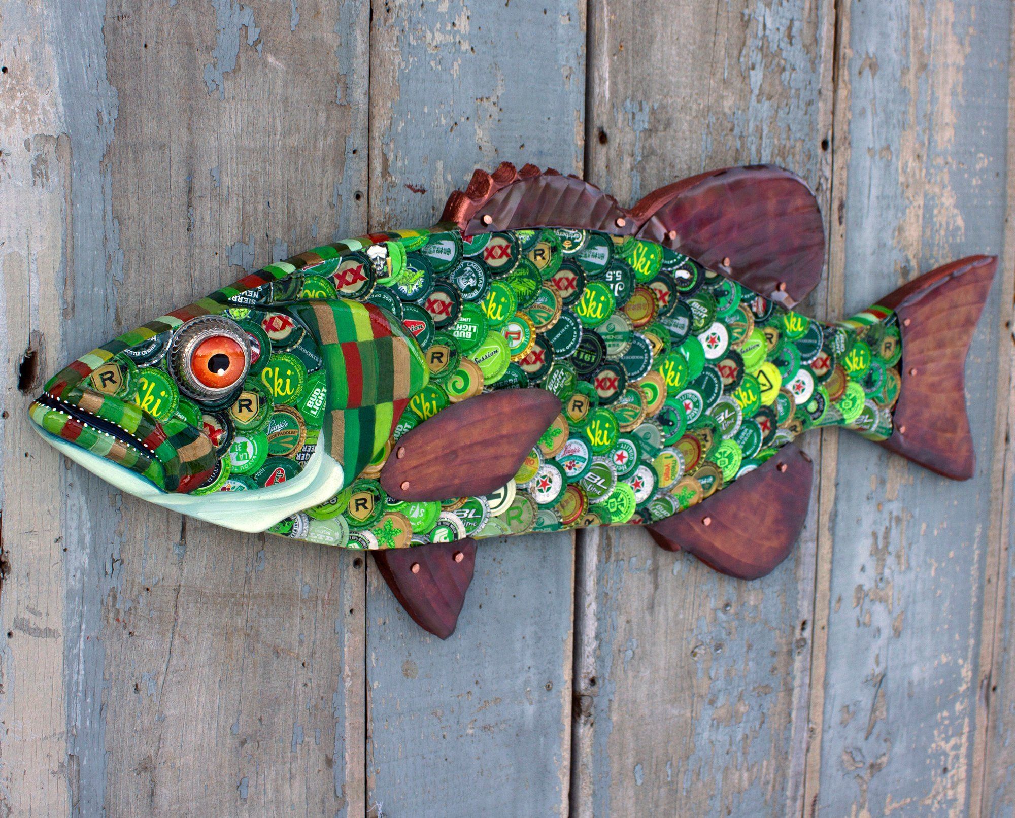 Bottlecap Fish | Bottle Cap Art, Wall Sculptures, Sculpture With Regard To Fish Wall Art (View 4 of 15)