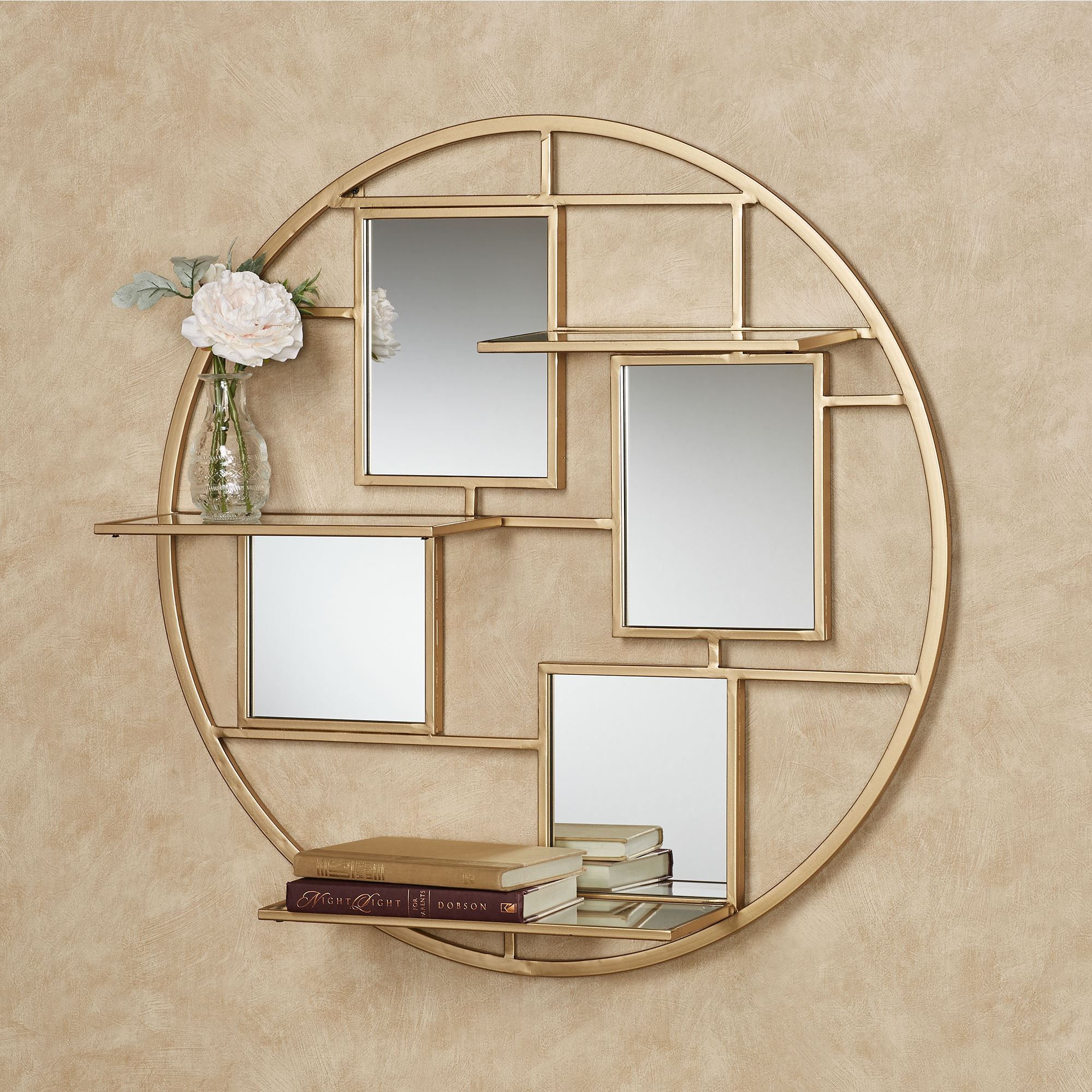 Brioni Gold Metal Mirrored Wall Art Shelf Intended For Gold Fan Metal Wall Art (View 13 of 15)