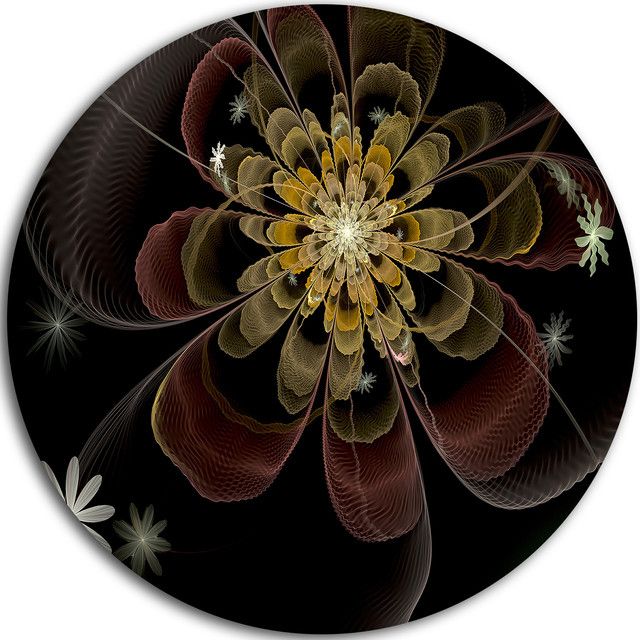 Brown Fractal Flower With Silver Stars, Floral Round Wall Art Regarding Silver Flower Wall Art (View 11 of 15)