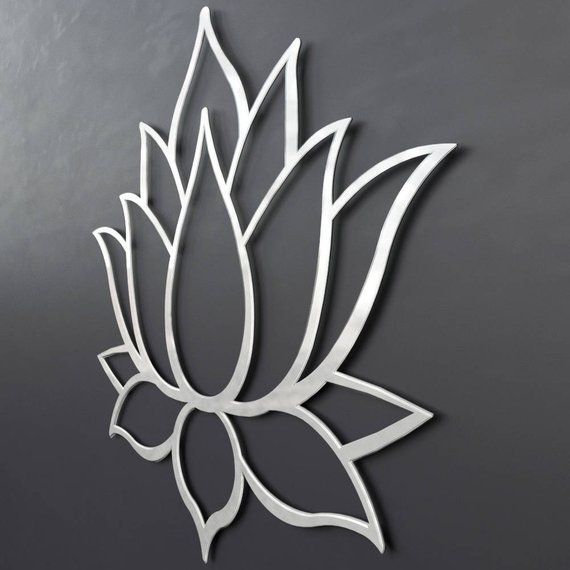 Brushed Lotus Flower Metal Wall Art, Lotus Metal Art, Lotus Flower Wall For Silver Flower Wall Art (View 2 of 15)