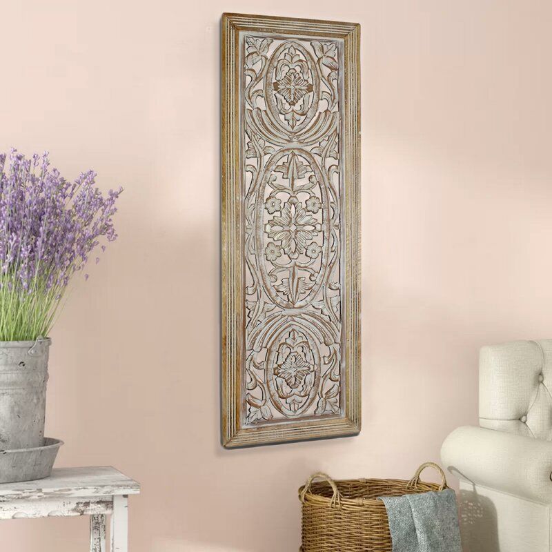 Bungalow Rose Rectangular Mango Wood Panel With Intricate Carving Wall Intended For Filigree Screen Wall Art (View 8 of 15)