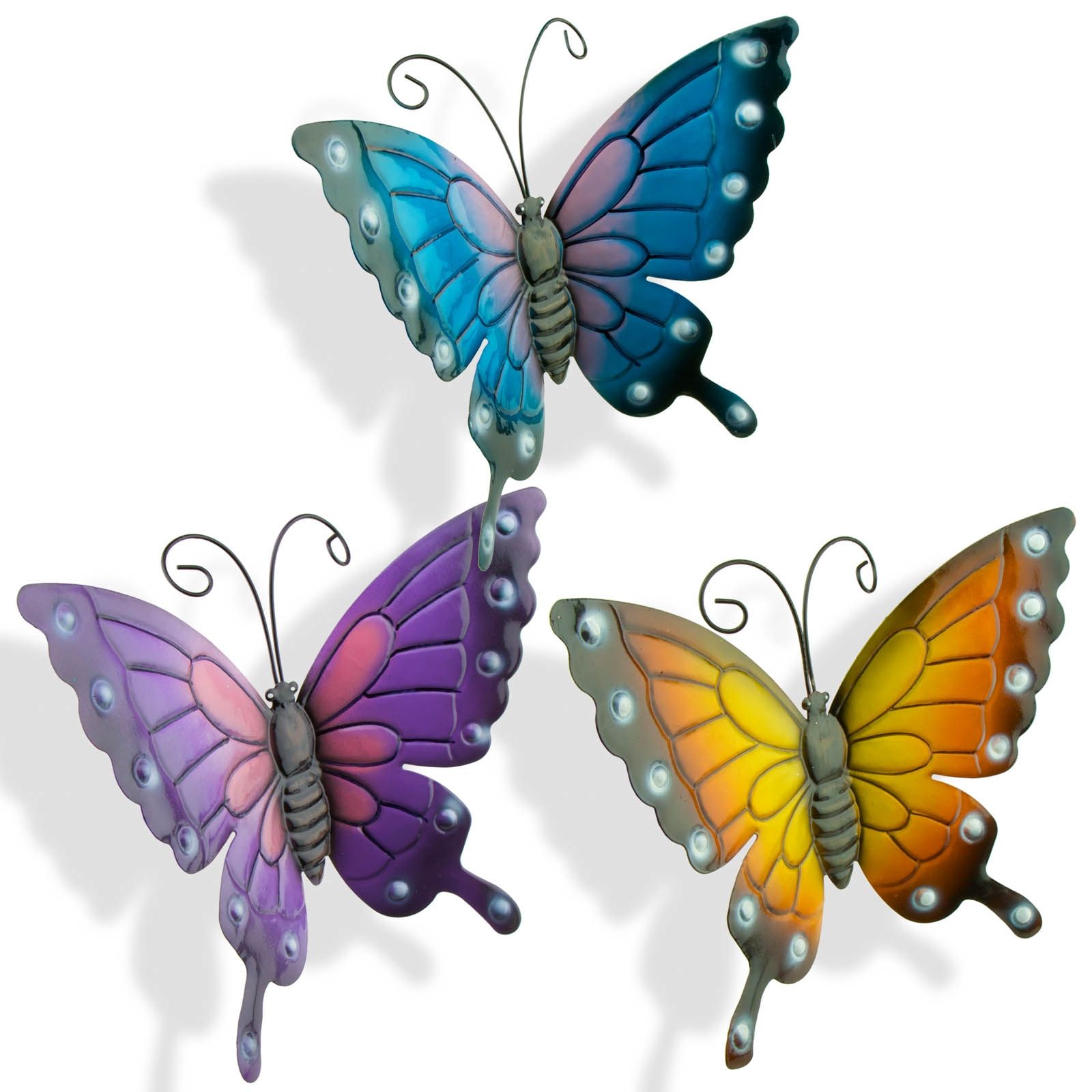 Butterflies X 3 Coloured Outdoor Xlarge Metal Butterfly Garden Wall Art With Butterfly Metal Wall Art (View 2 of 15)