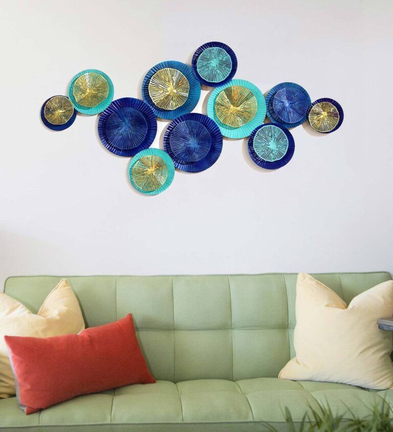 Buy Beautiful Aqua Circle Metal Wall Hanging Art Online – Kraphy Within Spiral Circles Metal Wall Art (View 7 of 15)