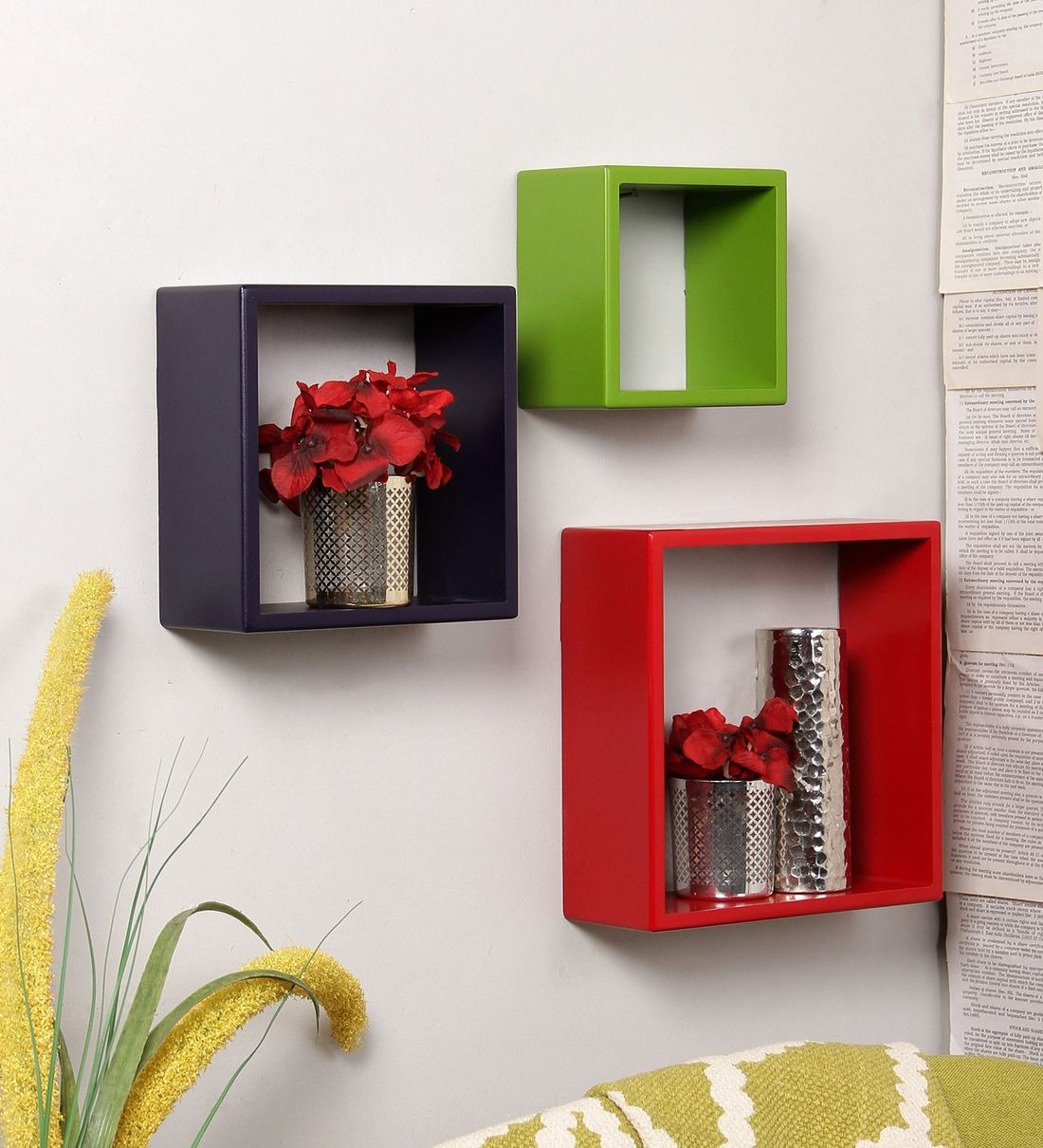 Buy Engineered Wood Wall Shelf In Red Colourhome Sparkle Online Pertaining To Wall Art With Shelves (View 3 of 15)