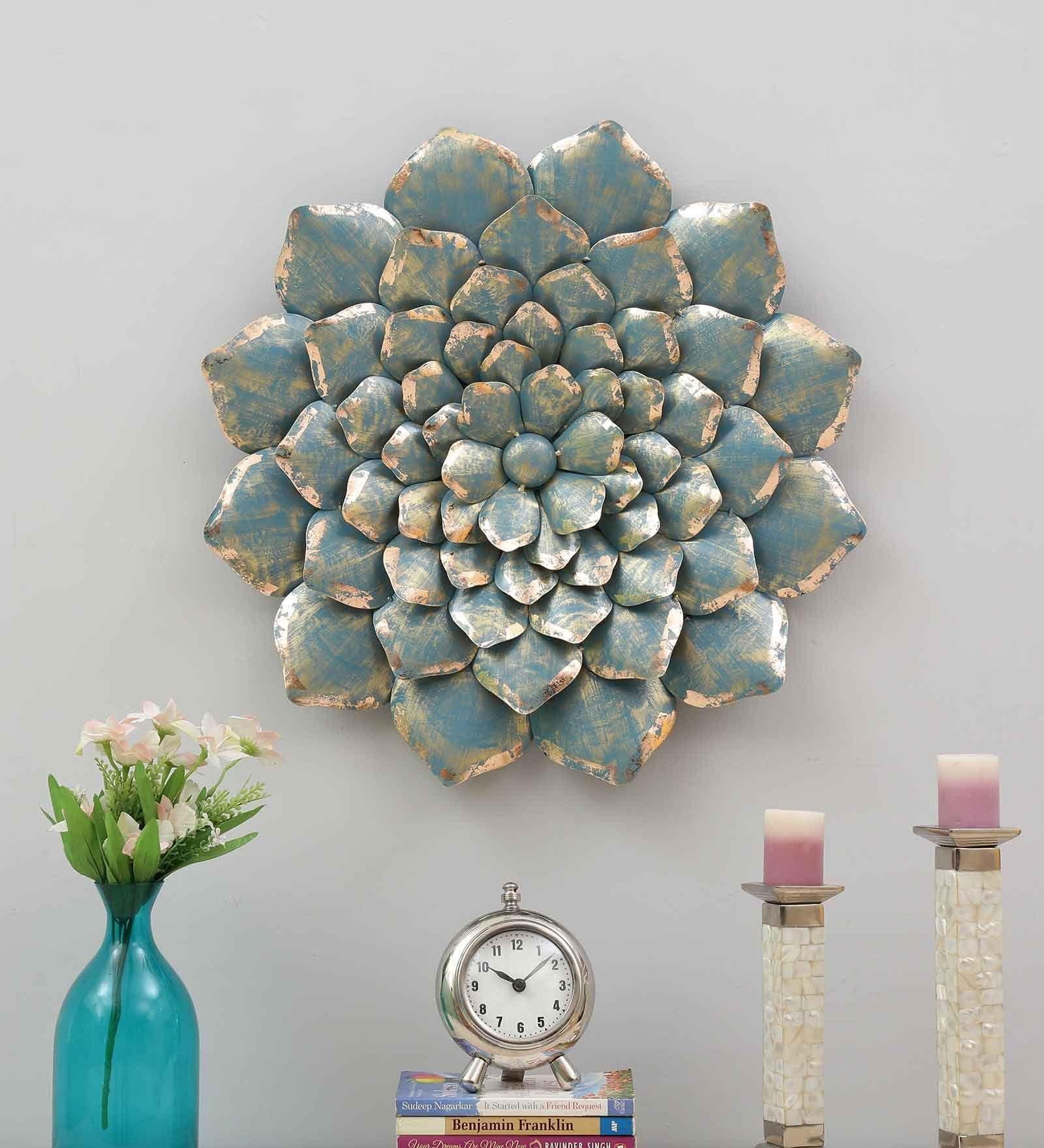 Buy Floral Wall Art In Cyanmahalaxmi Art And Crafts Online – Floral In Cyan Wall Art (View 10 of 15)