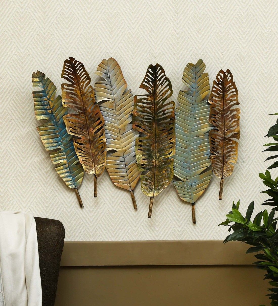 Buy Gold Metal Antique Leaf  Wall Artmalik Design Online – Floral In Metallic Leaves Metal Wall Art (View 13 of 15)