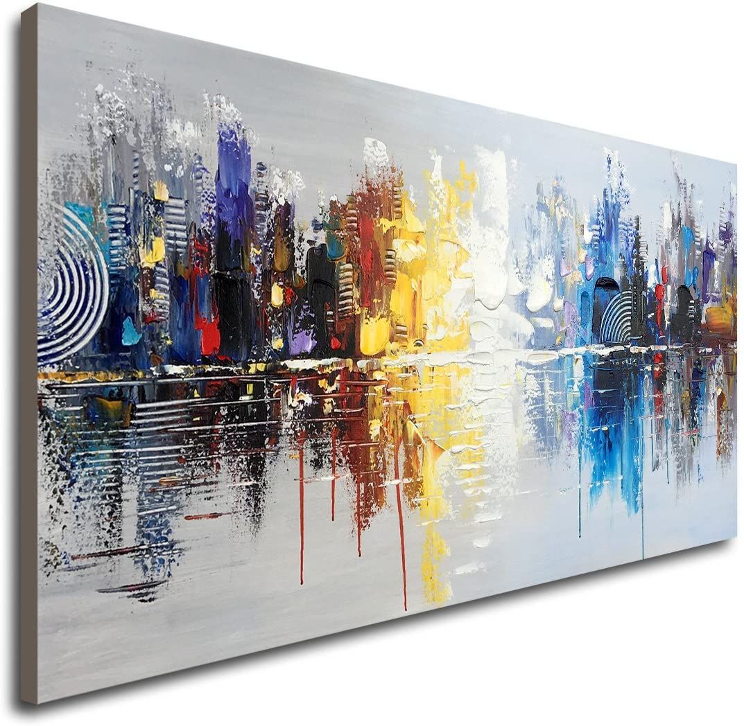 Buy Hand Painted Cityscape Modern Oil Painting On Canvas Reflection Regarding Reflection Wall Art (View 15 of 15)