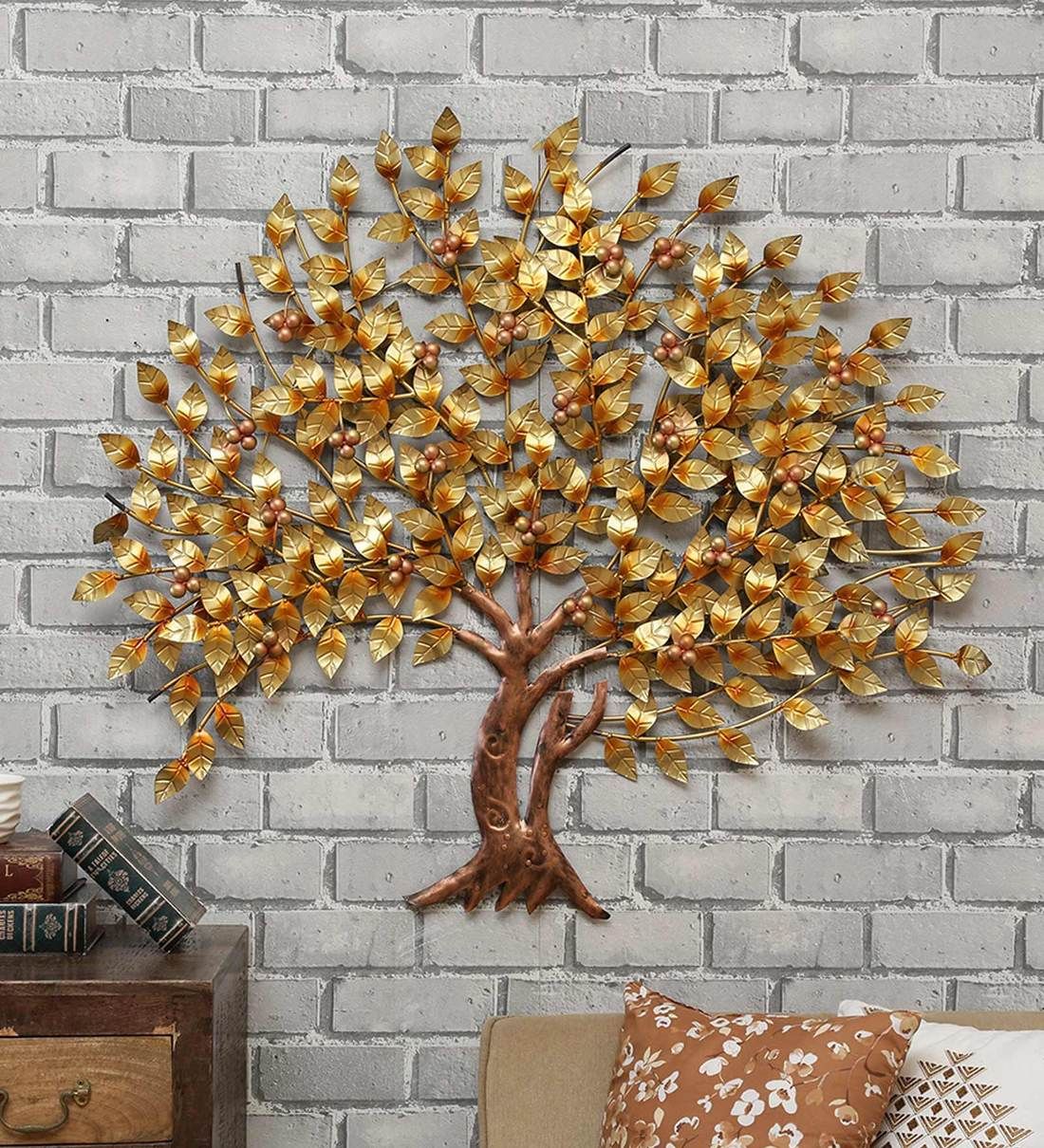 Buy Metal Antique Tree In Golden Wall Artmalik Design Online With Antique Silver Metal Wall Art Sculptures (View 7 of 15)