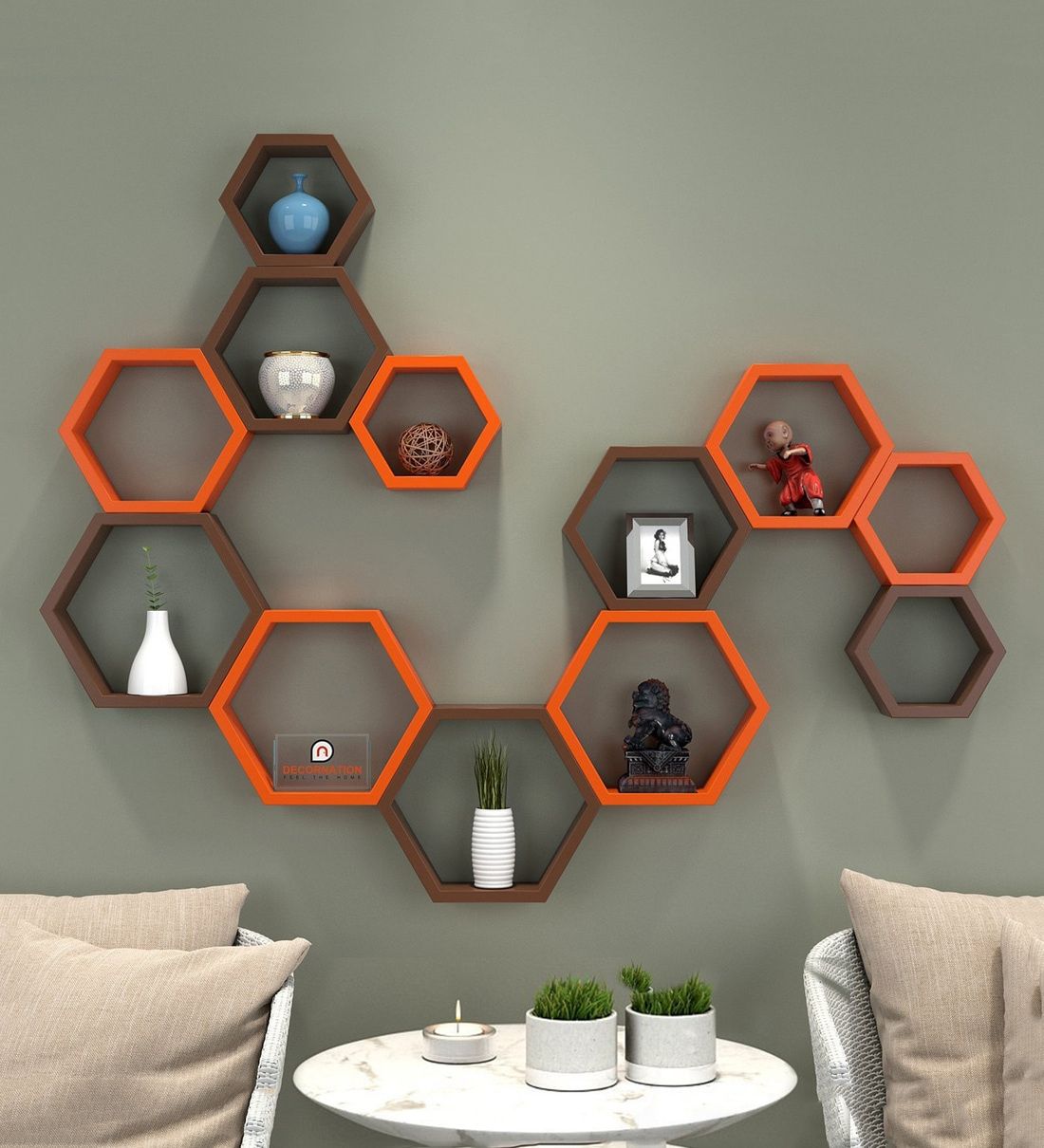 Buy Set Of 12 Engineered Wood Hexagon Shape Wall Shelf In Multicolour Intended For Wall Art With Shelves (View 14 of 15)