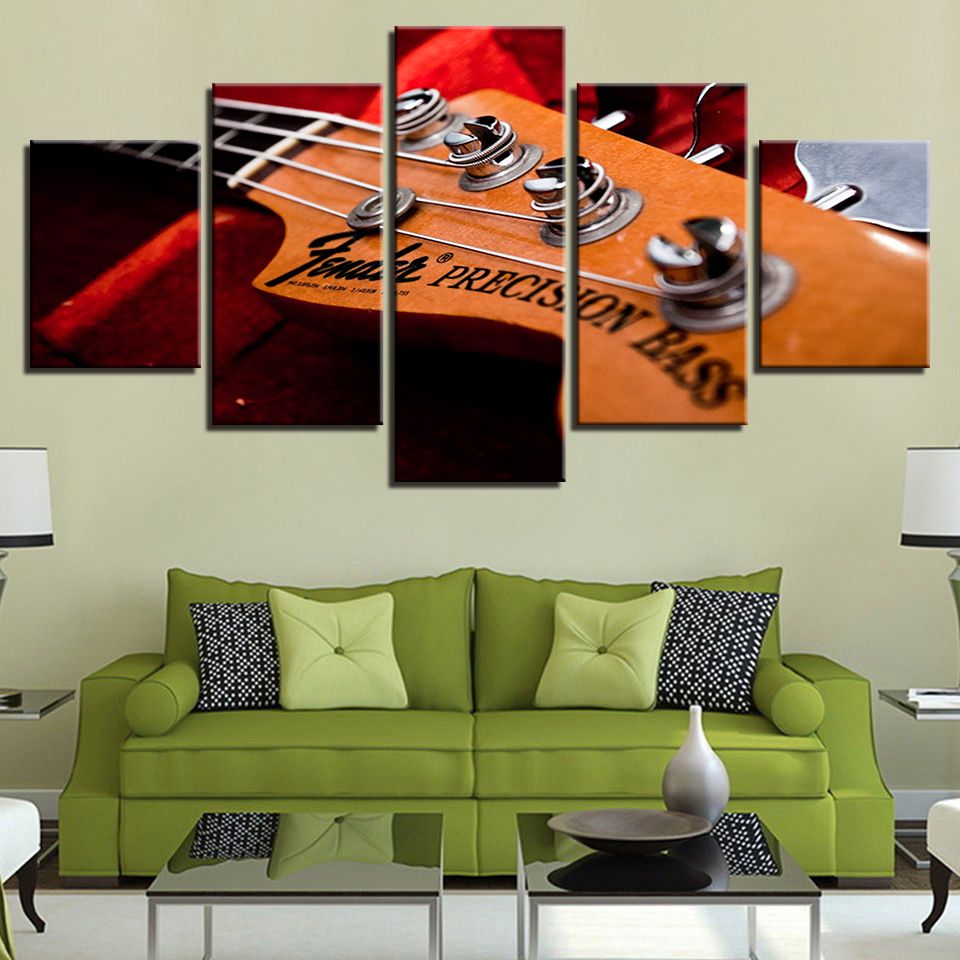 Canvas Hd Modern Home Decor Printed 5 Panel Musical Instrument Electric Regarding The Bassist Wall Art (View 6 of 15)