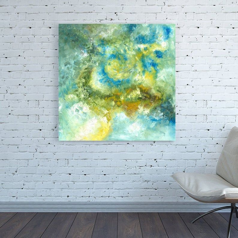 Canvas Print Abstract Wall Art Oversized Large Sky Blue Square Inside Square Canvas Wall Art (View 4 of 15)