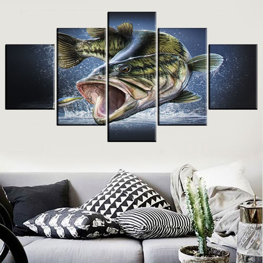 Canvas Print Painting Home Decor Largemouth Bass Fish Jumping Out Of With Regard To The Bassist Wall Art (View 8 of 15)