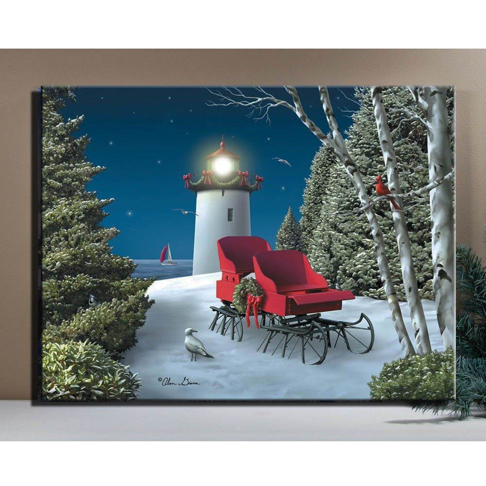Canvas Wall Art With Led Lighted Up Lighthouse With Red Carriage For Lighthouse Wall Art (View 3 of 15)