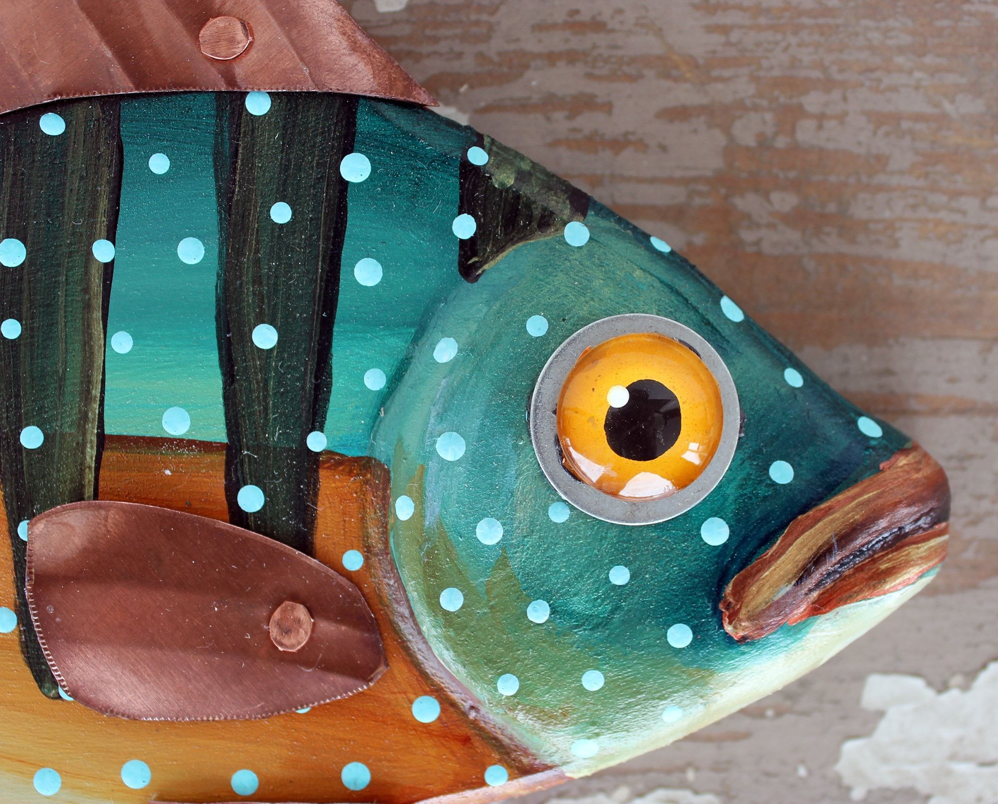 Cece 10, Sunfish Minnow, Happy Hand Painted Wood Fish Wall Art,copper Throughout Fish Wall Art (View 7 of 15)