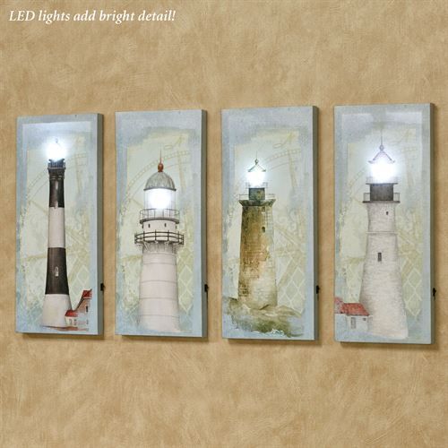 Coastal Lighthouse Led Lighted Canvas Wall Art Set Pertaining To Lighthouse Wall Art (View 15 of 15)
