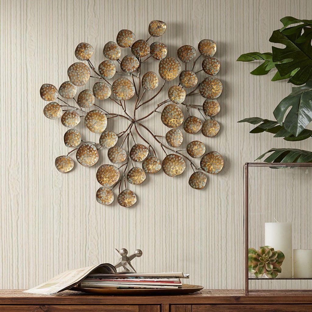 Colette Gold Metal Blooming Wall Decor Industrial Chic Transitional Ink Regarding Gold And White Metal Wall Art (View 1 of 15)