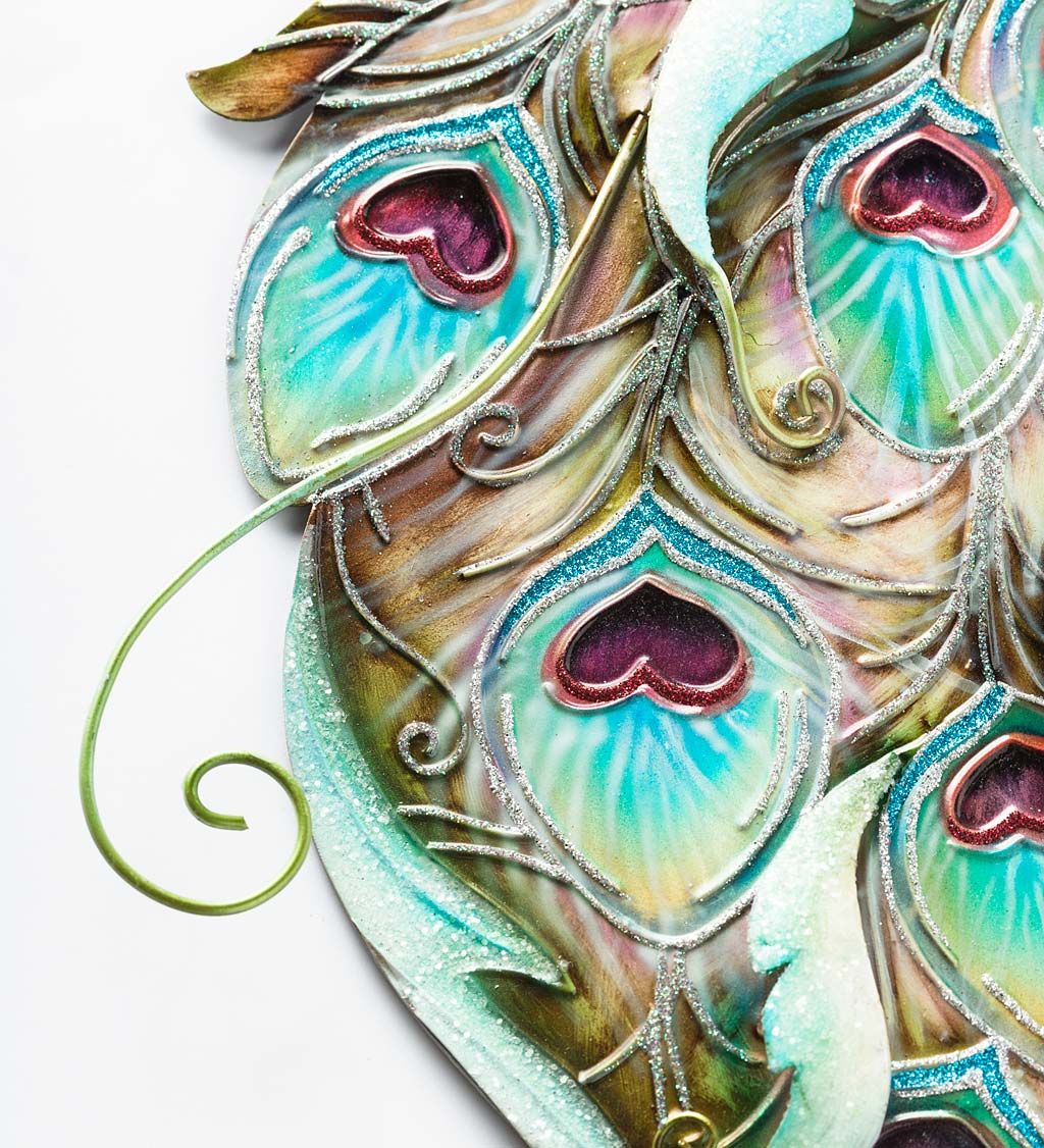 Colorful Handcrafted Metal And Capiz Peacock Wall Art | All Wall Art For Metallic Swirl Wall Art (View 14 of 15)
