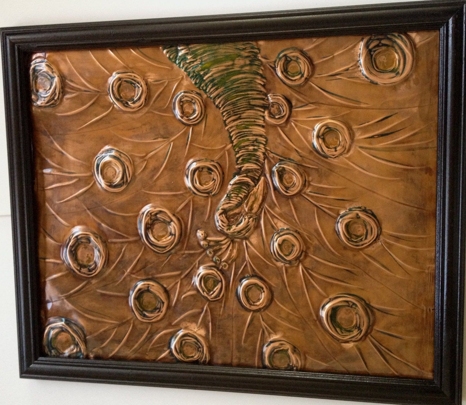 Copper Relief Wall Art Peacock Black Framecopperbyt On Etsy Pertaining To Copper Metal Wall Art (View 1 of 15)