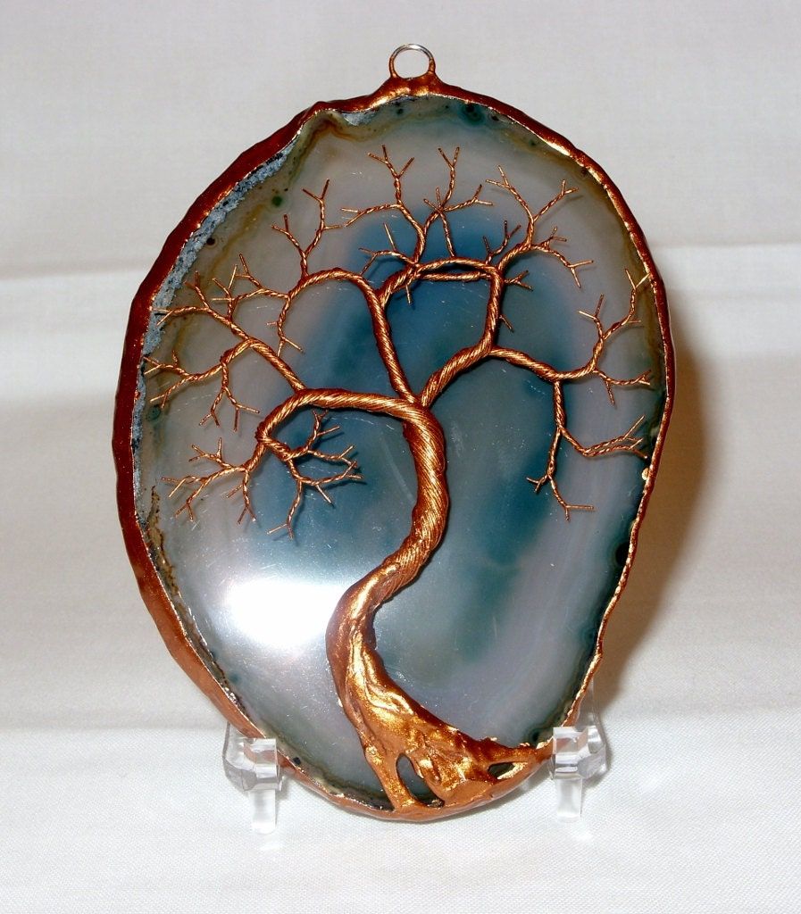 Copper Wire Tree Of Life Metal Wall Art Sculpture On A Blue With Regard To Copper Metal Wall Art (View 2 of 15)