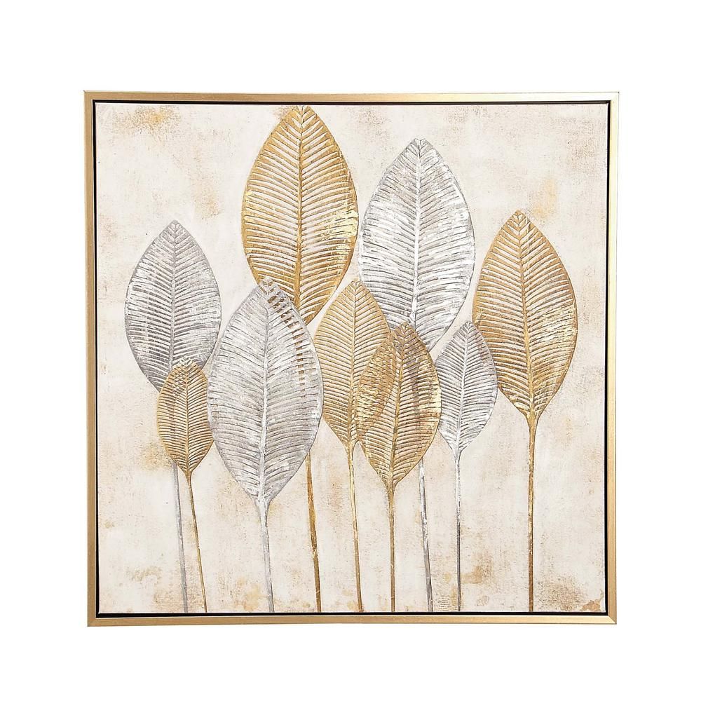 Cosmolivingcosmopolitan "Gold And Silver Veined Leaves" Hand Within Gold Leaves Wall Art (View 4 of 15)