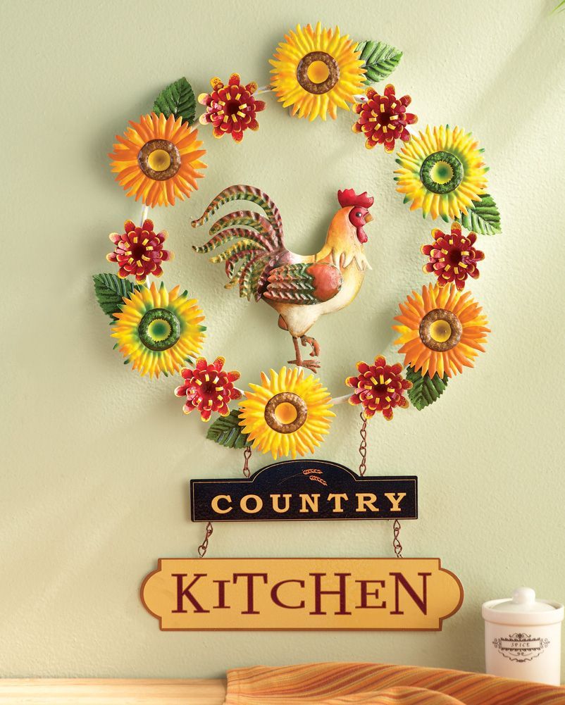 Country Kitchen Metal Wall Art Rooster | Country Kitchen Wall Decor For Sunflower Metal Framed Wall Art (View 7 of 15)