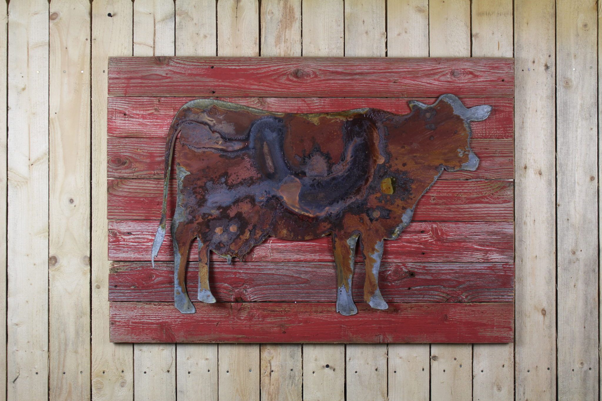 Cow On Wood Back – Rustic Metal Letters & Wall Art For Metallic Rugged Wooden Wall Art (View 9 of 15)
