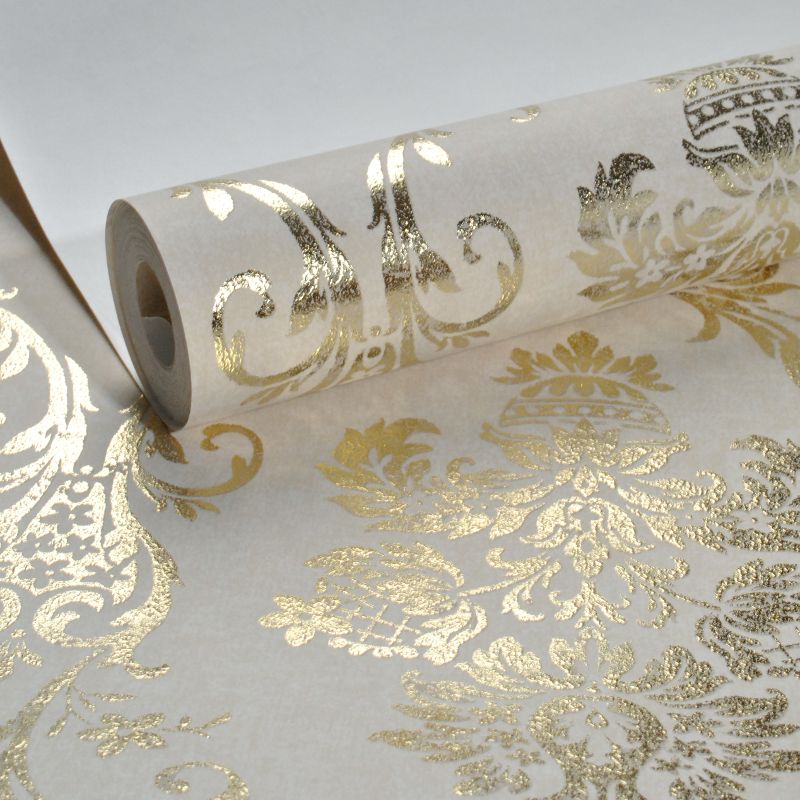 Damask Luxury Metallic Glitter Gold Wallpapers For Living Room Wall In Damask Wall Art (View 6 of 15)