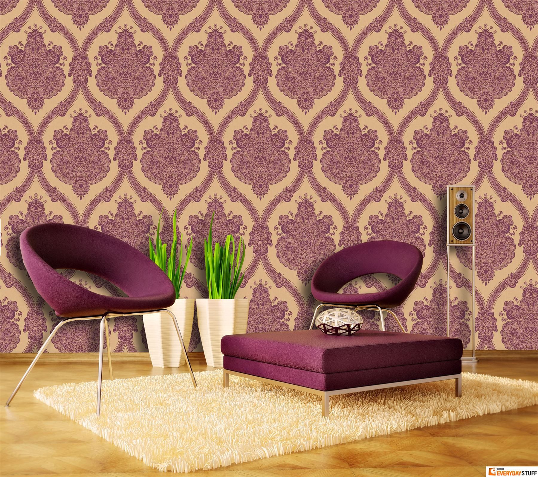 Damask Wallpaper Textured Suede Vinyl Modern Moselle Holden Decor – 5 With Damask Wall Art (View 1 of 15)