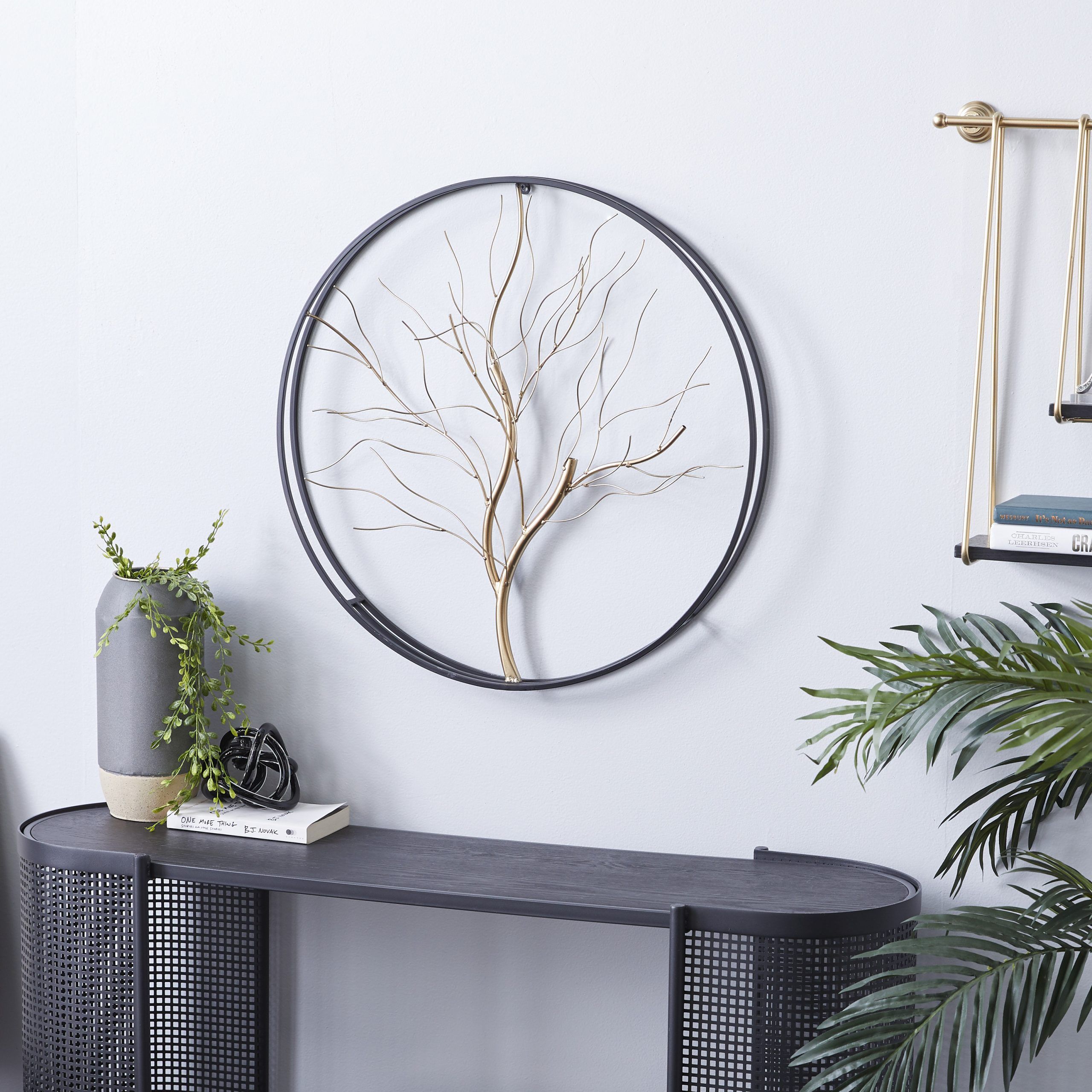 Decmode Large Round Glam Metal Wall Décor W/ Black Metal Frame And Tree For Spiral Circles Metal Wall Art (View 5 of 15)