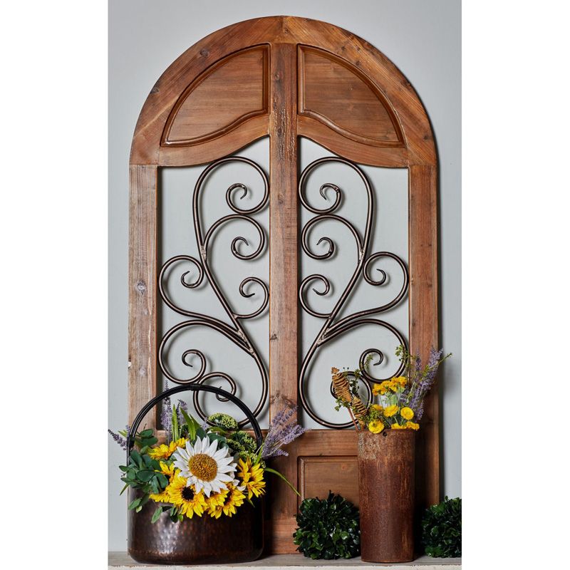 Decmode Metal Scrollwork And Arched Wood Wall Plaque – 34W X 59H In Intended For Arched Metal Wall Art (View 12 of 15)