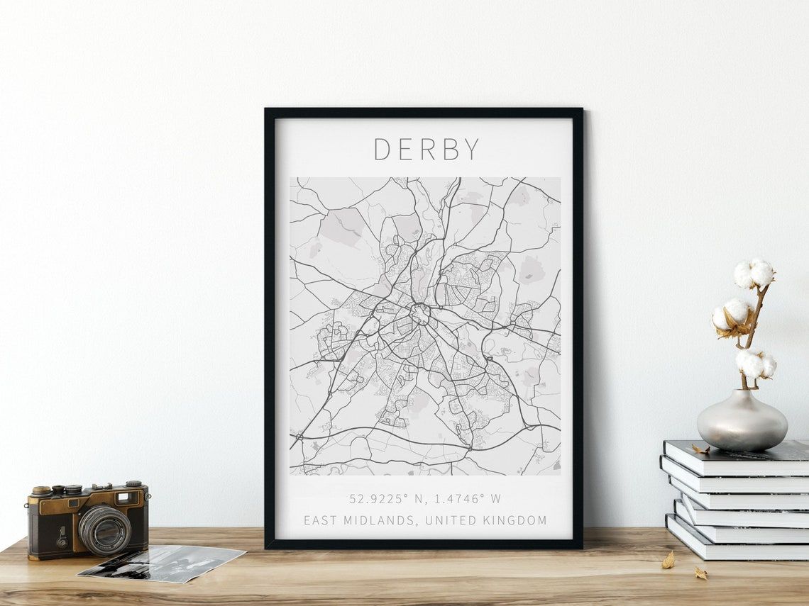 Derby Framed Map Art Wall Print East Midlands Art Derby | Etsy Throughout Derby Wall Art (View 14 of 15)